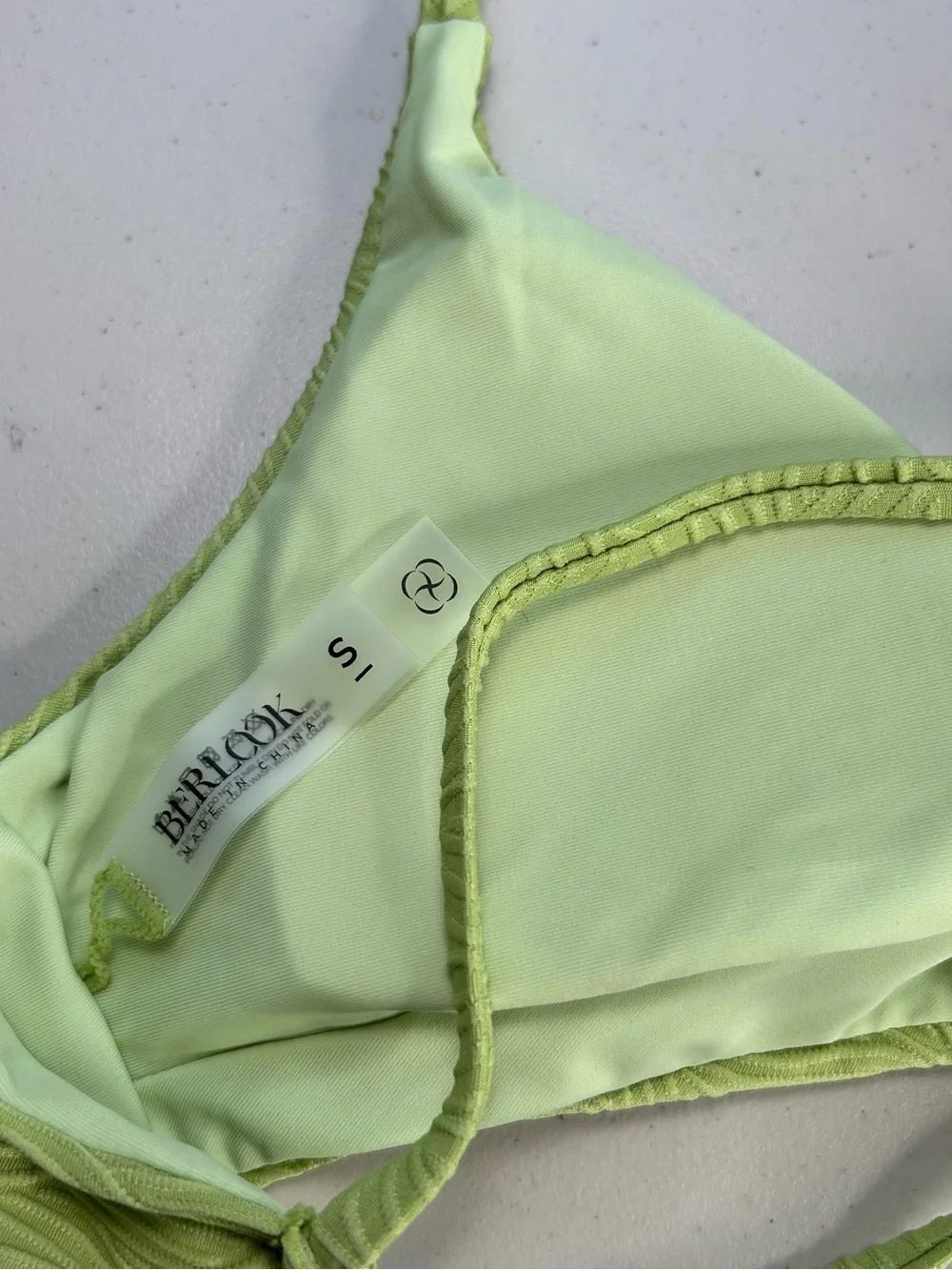 Berlook Small Light Green Textured Twist Cross Back Bikini Top New